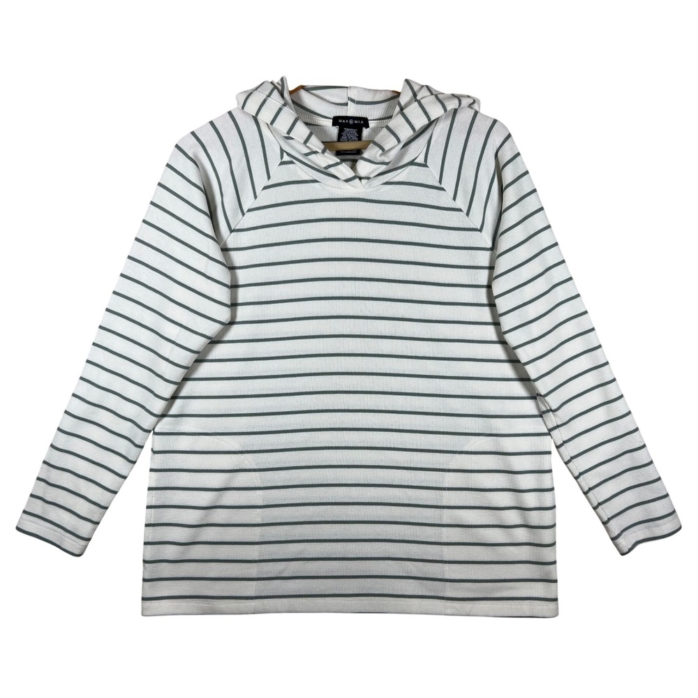 Max & Mia Striped‎ Waffle Knit Hoodie Long Sleeve Casual Comfy Medium Coastal